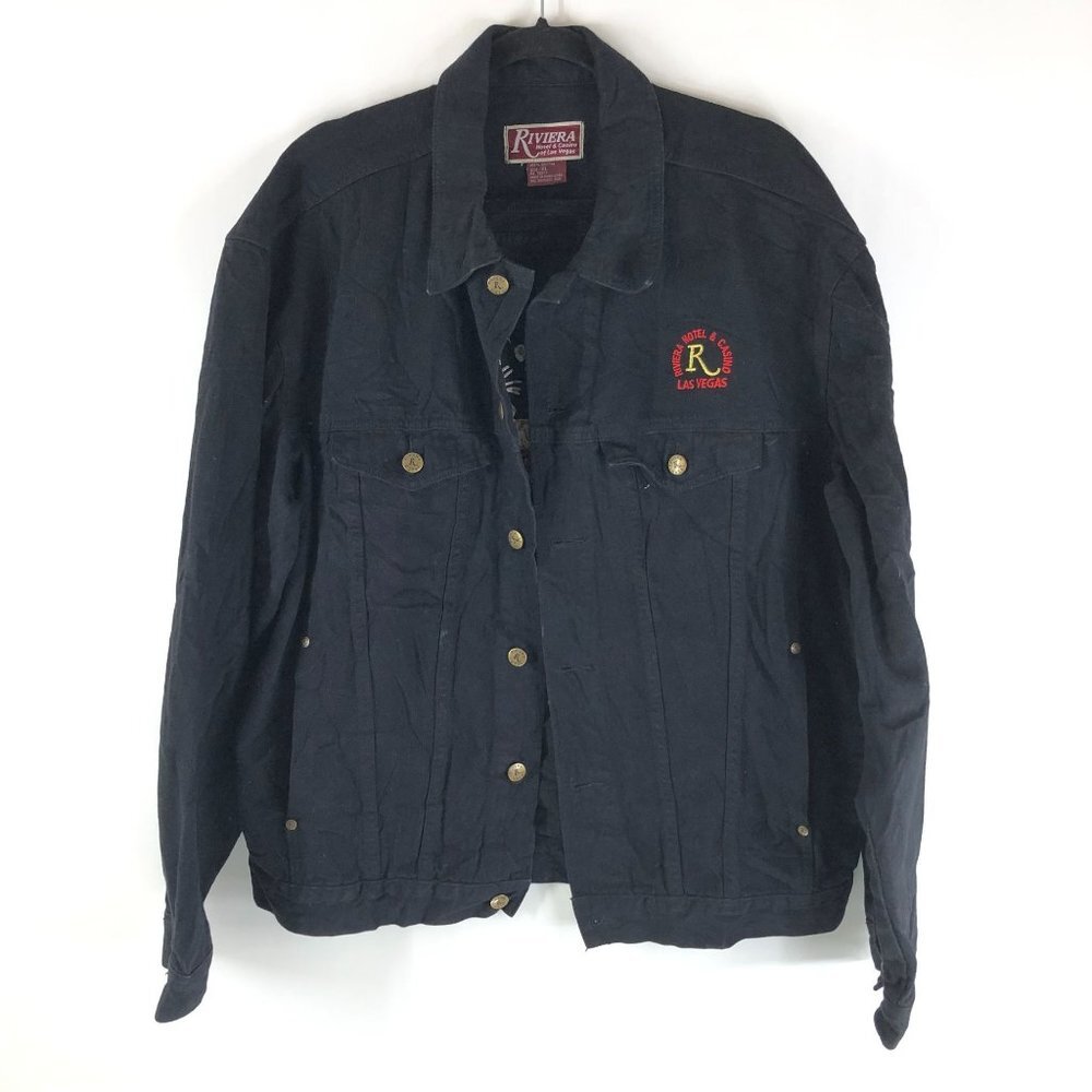 Riviera Hotel & Casino Mens Denim Jacket Vintage Retro Trucker Cotton Black XL - Picture 1 of 5